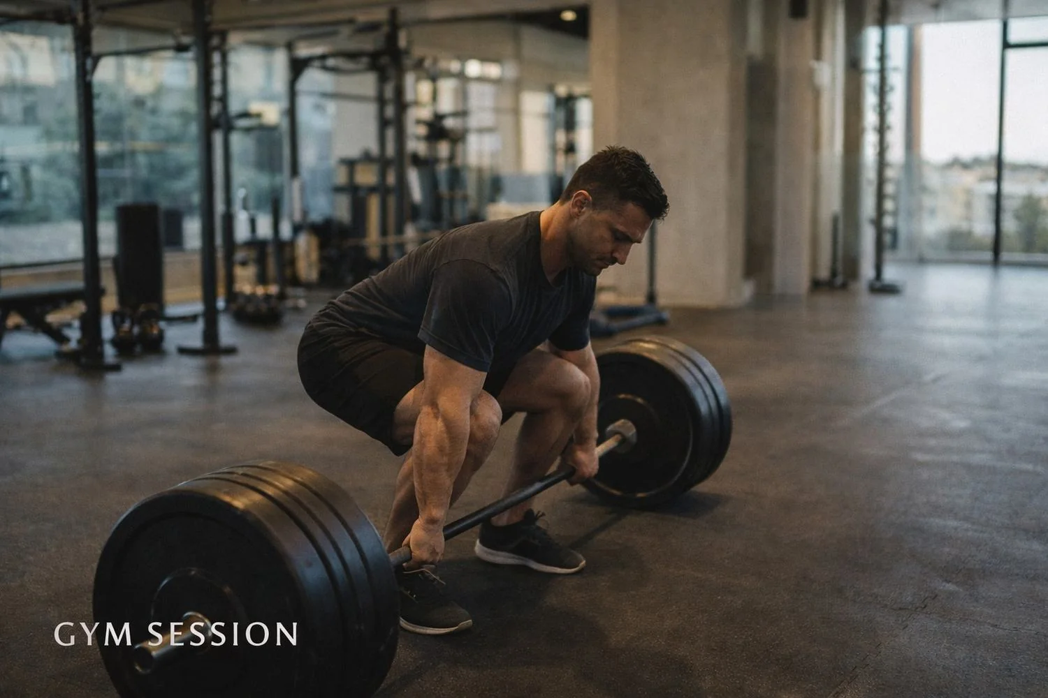 Version 1: athlete deadlifting alone in a gym
